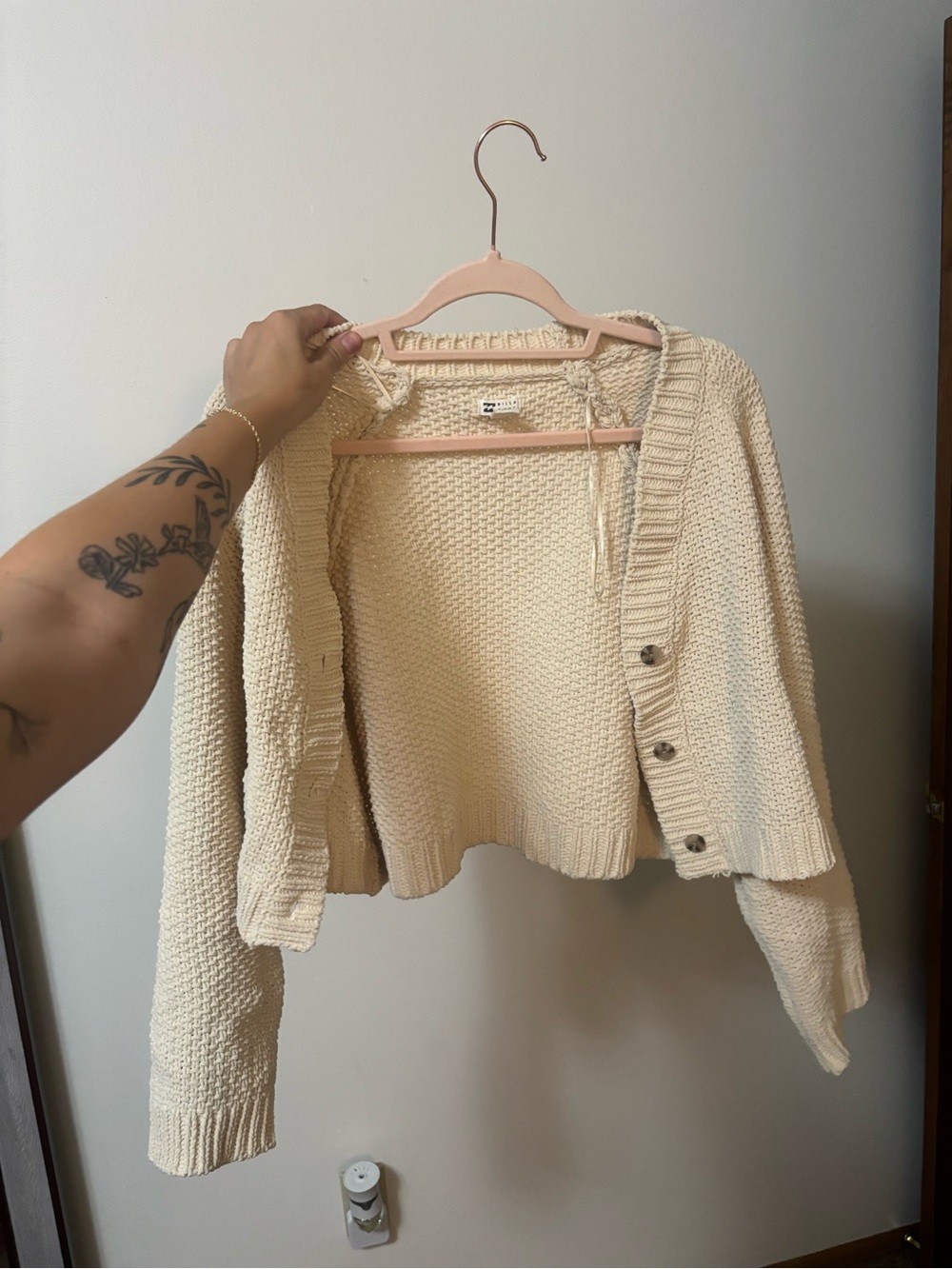Billabong Cream Cropped Knit Cardigan with Button Front
